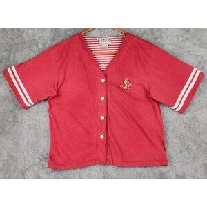 Jodie Arden Sleep Shirt Womens Medium Red Anchor Button Up Short Sleeve Vintage